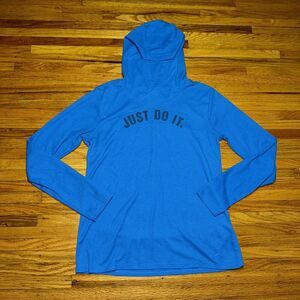 Nike Hoodie Shirt Top Medium Blue Just Do It Thermal Knit Hooded Pullover Womens